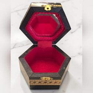 Hexagonal Wooden Jewelry Box with Red Velvet Interior